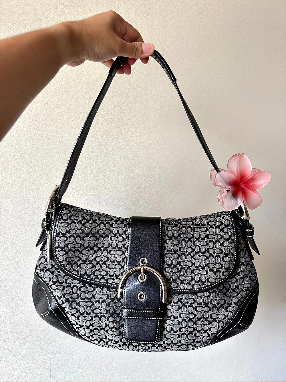 Coach Soho Signature Buckle Flap Shoulder Bag Black & Gray